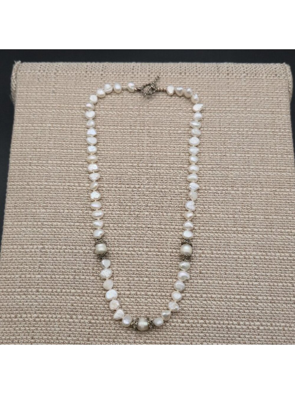 16.5 Inch Sterling Silver White Baroque Pearl Strand Necklace B1611